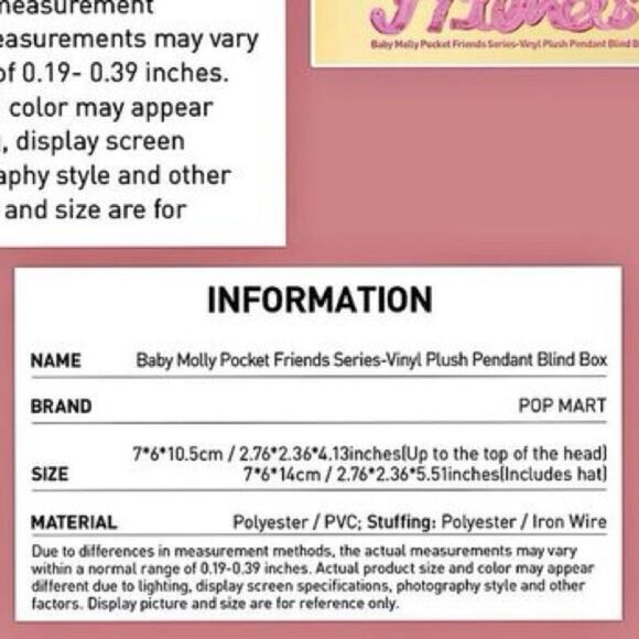 Pop Mart Baby Molly Pocket Friends Series Vinyl Plush Pendant Blind Box - Picture 8 of 11
